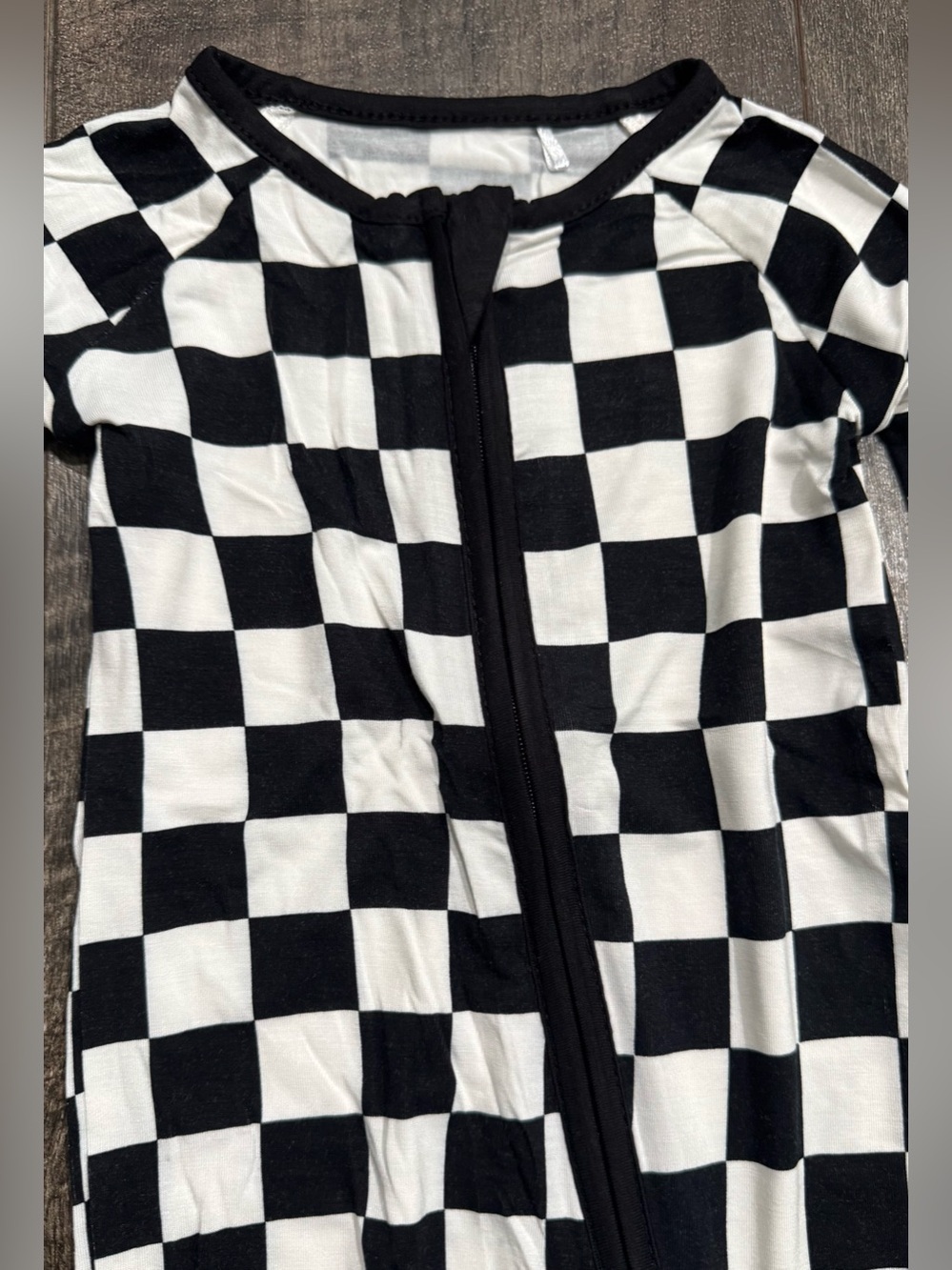 Bamboo Zipper Sleeper Black and White Check Print 6-12m - Picture 2 of 3